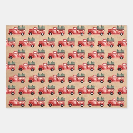 Rustige Waterverf Red Kersttruck Inpakpapier Vel (Voorkant)