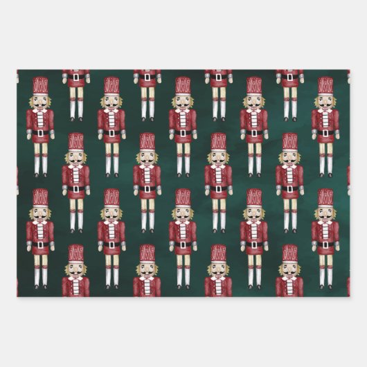 Rustige Waterverf Red Nutcracker Pattern Inpakpapier Vel (Voorkant 3)