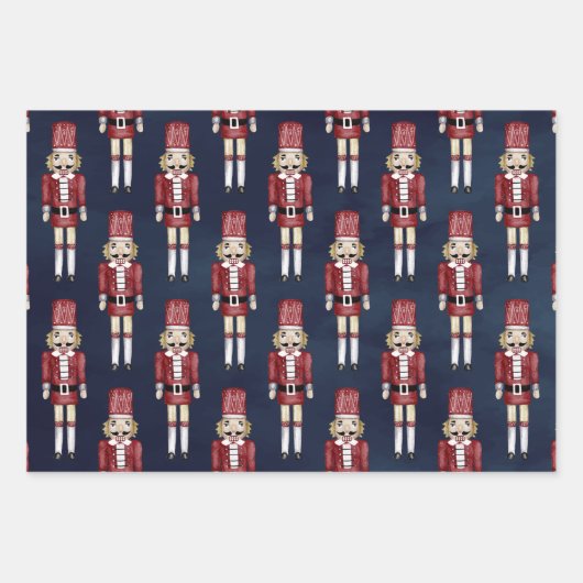 Rustige Waterverf Red Nutcracker Pattern Inpakpapier Vel (Voorkant 2)