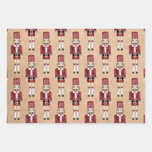 Rustige Waterverf Red Nutcracker Pattern Inpakpapier Vel (Voorkant)