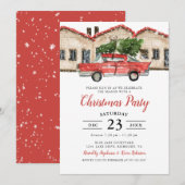 Rustige Waterverf Red Truck House Kerstparty Kaart (Voorkant / Achterkant)