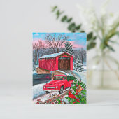 Rustige Waterverf Red Truck kerst Briefkaart (Staand voorkant)