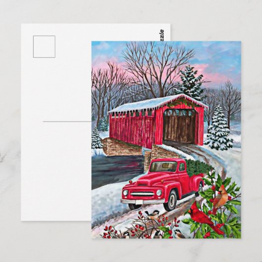 Rustige Waterverf Red Truck kerst Briefkaart (Voorkant / Achterkant)