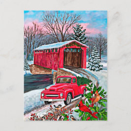 Rustige Waterverf Red Truck kerst Briefkaart