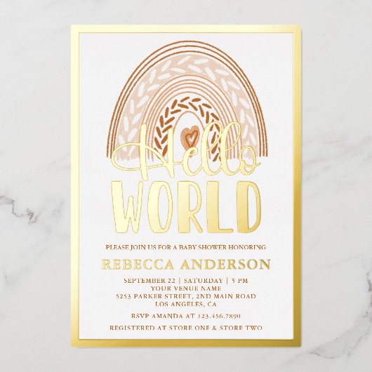 Rustige Waterverf Regenbooggoud Folie Uitnodiging (Voorkant)