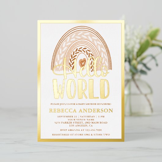 Rustige Waterverf Regenbooggoud Folie Uitnodiging (Staand Voorkant)