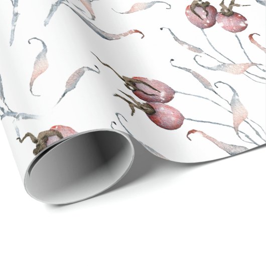 Rustige Waterverf Rode winterbessen en bladeren Cadeaupapier (Rol Hoek)