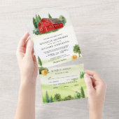 Rustige Waterverf Rood Barn Rural Boerderij Weddin All In One Uitnodiging (Afscheurbaar)