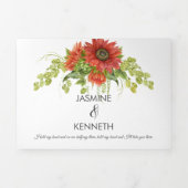 Rustige Waterverf Rood/Oranje Zonnebloem Greenery  Drieluik Uitnodiging (Cover)