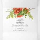 Rustige Waterverf Rood/Oranje Zonnebloem Greenery  Drieluik Uitnodiging (Binnenkant midden)