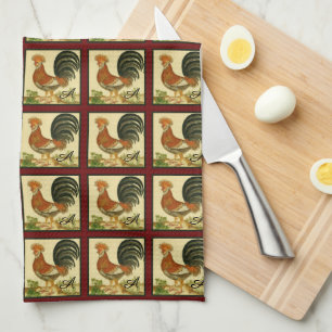 Rustige  Waterverf Rooster Chicken Pattern Theedoek