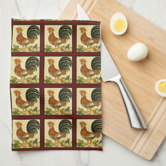 Rustige  Waterverf Rooster Chicken Pattern Theedoek (Quarter Fold)