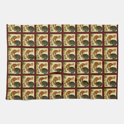 Rustige  Waterverf Rooster Chicken Pattern Theedoek (Horizontaal)