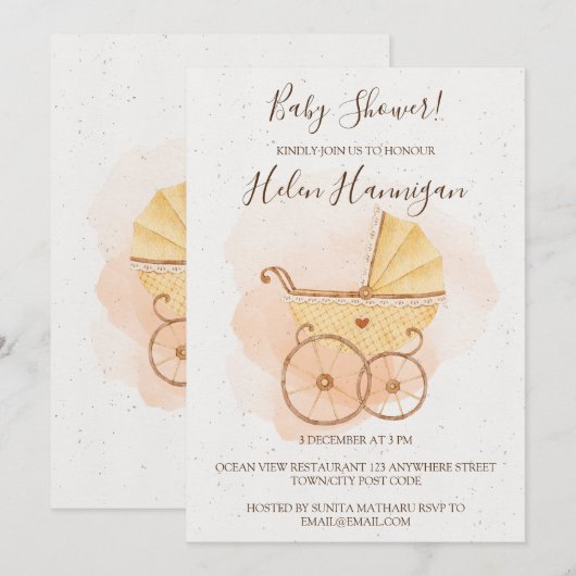 Rustige Waterverf Roze Baby shower Uitnodiging (Voorkant / Achterkant)
