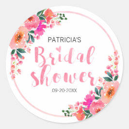 Rustige Waterverf Roze bloemen Vrijgezellenfeest Ronde Sticker