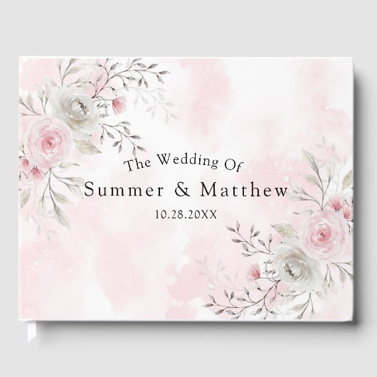 Rustige Waterverf Roze en Grijze pony Wedding Gastenboek (Voorkant)