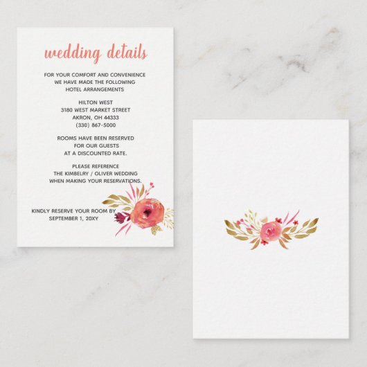 Rustige Waterverf Roze en Paarse Floral Wedding Informatiekaartje (Voorkant / Achterkant)