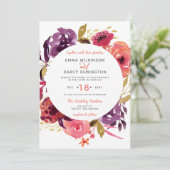 Rustige Waterverf Roze en Paarse Floral Wedding Kaart (Staand voorkant)
