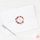 Rustige Waterverf Roze en Paarse Floral Wedding Ronde Sticker (Envelop)