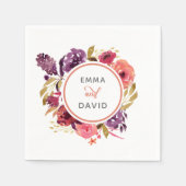 Rustige Waterverf Roze en Paarse Floral Wedding Servet (Voorkant)