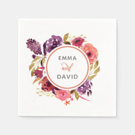 Rustige Waterverf Roze en Paarse Floral Wedding Servet