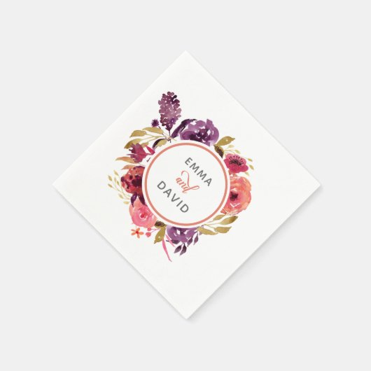 Rustige Waterverf Roze en Paarse Floral Wedding Servet (Hoek)