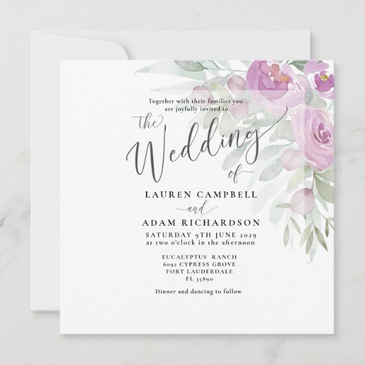 Rustige Waterverf Roze Floral Bouquet Wedding (Voorkant)