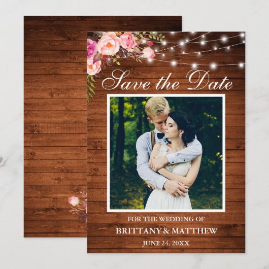 Rustige Waterverf Roze Floral Lichten Save The Date (Voorkant / Achterkant)