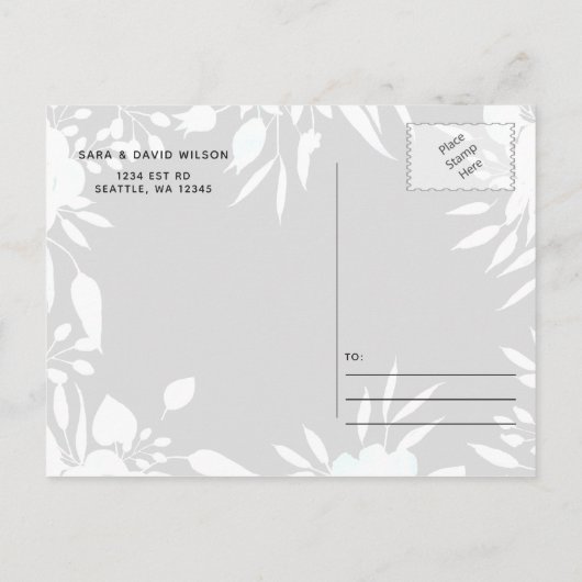 Rustige Waterverf Roze Floral Wedding Aankondigingskaart (Achterkant)