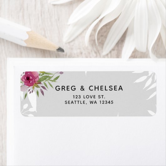 Rustige Waterverf Roze Floral Wedding Etiket (Insitu)