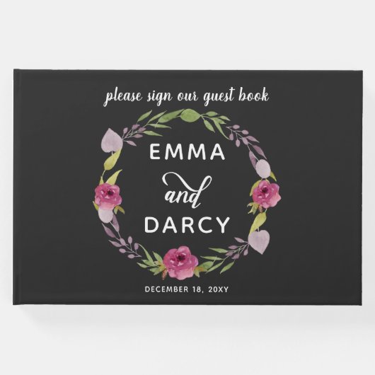 Rustige Waterverf Roze Floral Wedding Gastenboek (Voorkant)