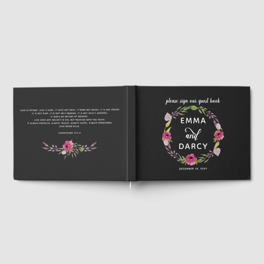 Rustige Waterverf Roze Floral Wedding Gastenboek (Volledig)