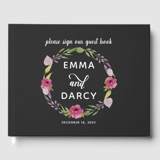 Rustige Waterverf Roze Floral Wedding Gastenboek (Voorkant)