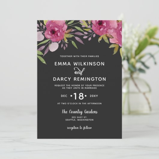 Rustige Waterverf Roze Floral Wedding Kaart (Staand voorkant)