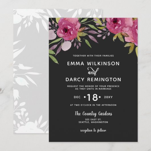 Rustige Waterverf Roze Floral Wedding Kaart (Voorkant / Achterkant)
