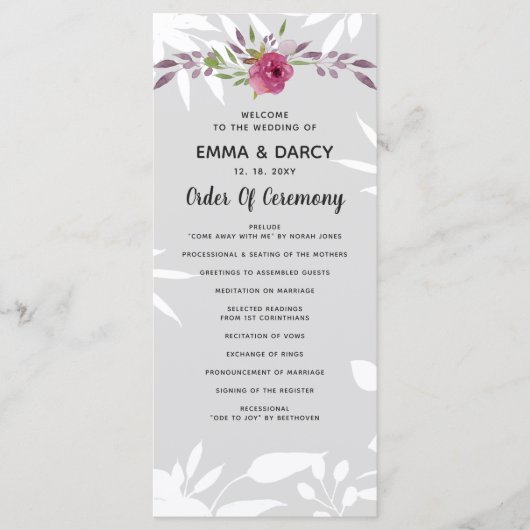 Rustige Waterverf Roze Floral Wedding Programmakaart (Voorkant)