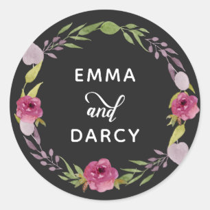 Rustige Waterverf Roze Floral Wedding Ronde Sticker