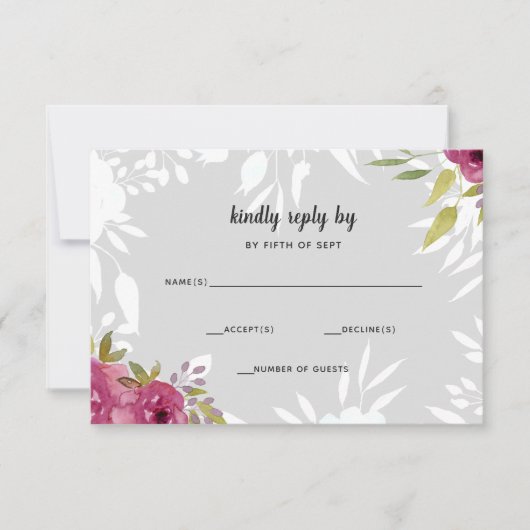 Rustige Waterverf Roze Floral Wedding RSVP Kaartje (Voorkant)