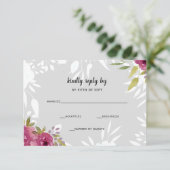 Rustige Waterverf Roze Floral Wedding RSVP Kaartje (Staand voorkant)