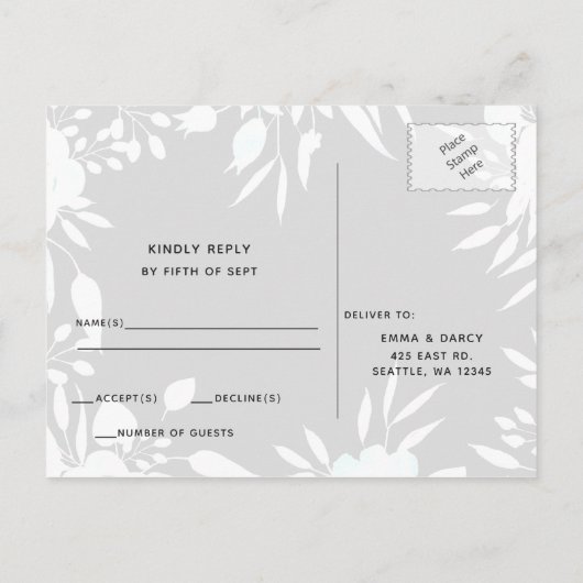 Rustige Waterverf Roze Floral Wedding Uitnodiging Briefkaart (Achterkant)