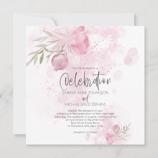 Rustige Waterverf Roze Roze en Rosehip Wedding Kaart (Voorkant)