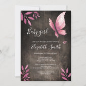 Rustige waterverf roze vlinder babydouche kaart (Voorkant)