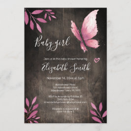 Rustige waterverf roze vlinder babydouche kaart