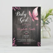 Rustige waterverf roze vlinder babydouche kaart (Staand voorkant)