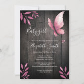 Rustige waterverf roze vlinder babydouche kaart (Voorkant)