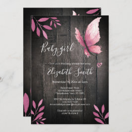 Rustige waterverf roze vlinder babydouche kaart