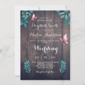 Rustige waterverf roze vlinderbloembruiloft kaart (Voorkant)