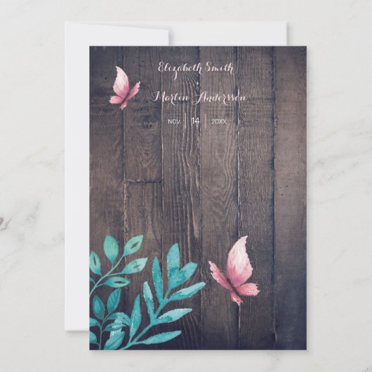 Rustige waterverf roze vlinderbloembruiloft kaart (Achterkant)