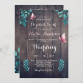 Rustige waterverf roze vlinderbloembruiloft kaart (Voorkant / Achterkant)