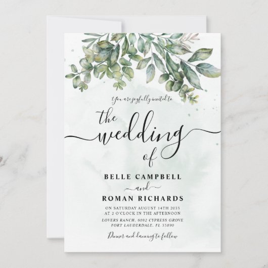 Rustige Waterverf Sage Green Eucalyptus Wedding Kaart (Voorkant)